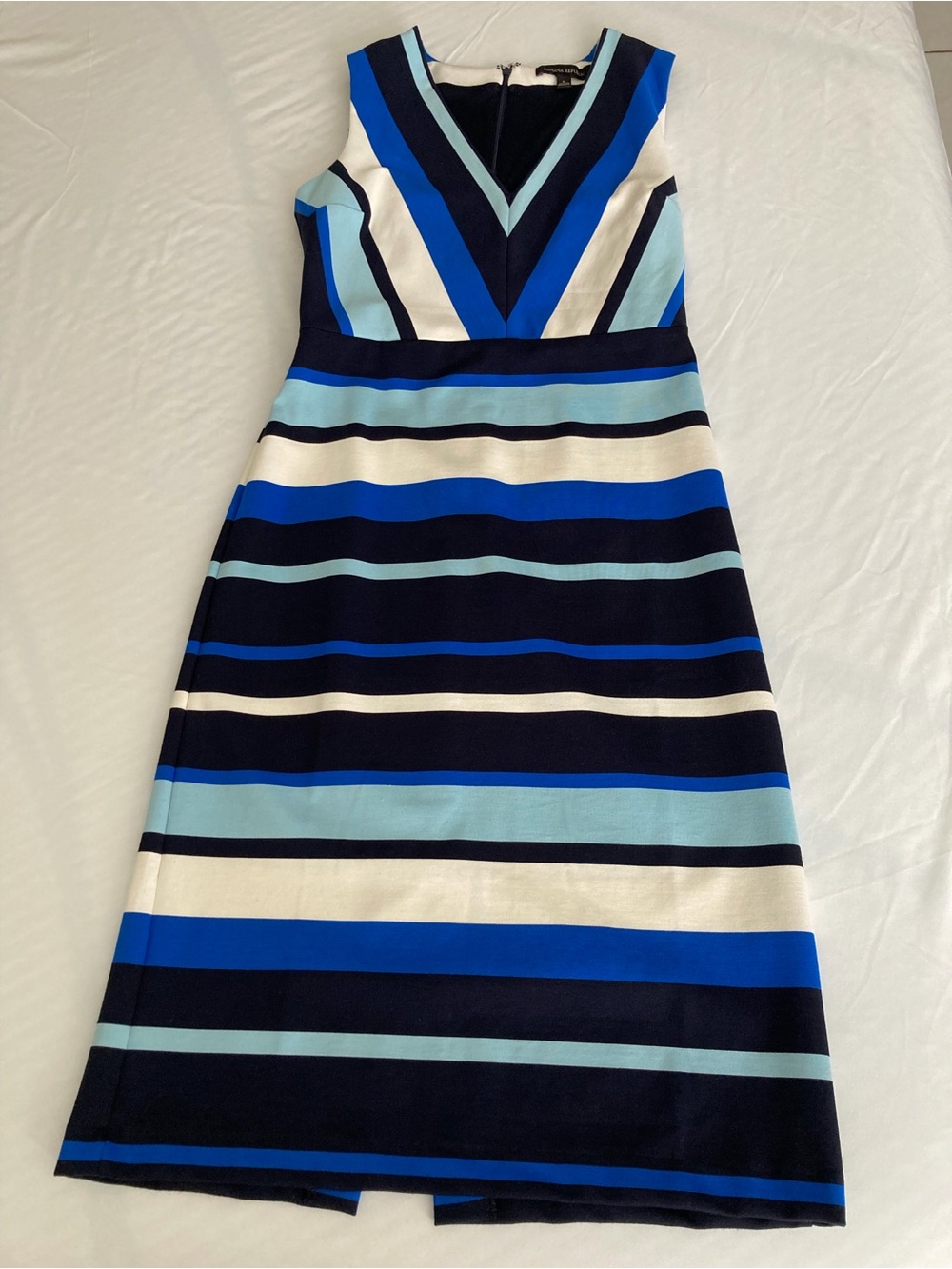 Banana Republic Navy, Royal Blue & White Striped Midi Dress